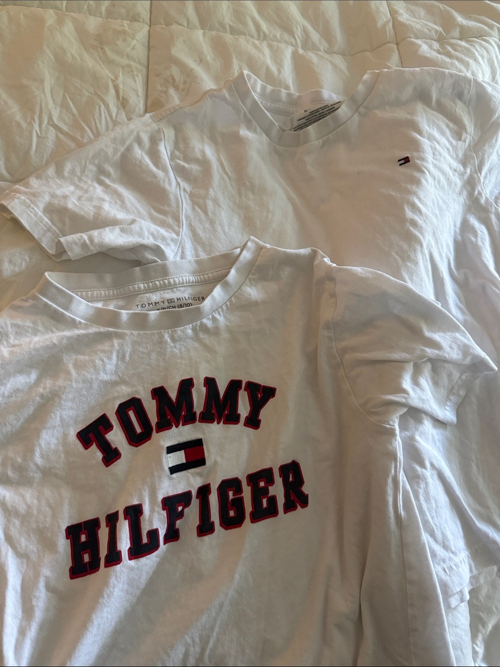 Tommy Hilfiger White Logo Crewneck Tee with Red & Navy Trim
